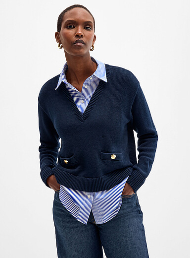 Lauren Ralph Lauren Navy/Midnight Blue Striped shirt pure cotton layered sweater for women