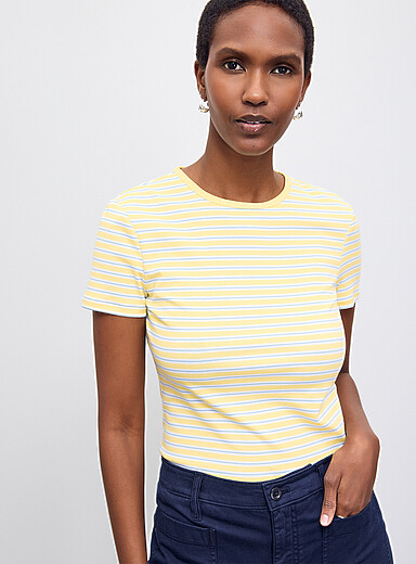Yellow striped mini-rib T-shirt