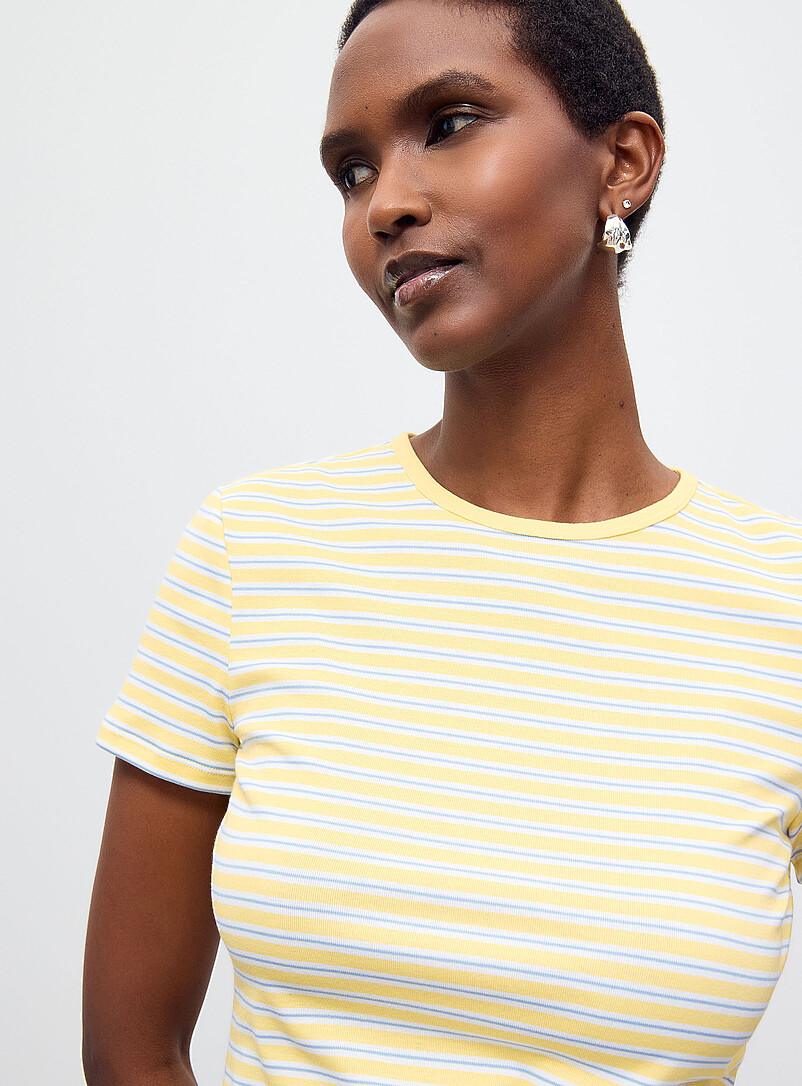 Lauren Ralph Lauren: Le t-shirt minic&ocirc;tes &agrave; rayures jaunes Jaune &agrave; motifs pour femme