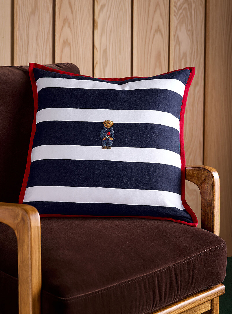 Embroidered teddy bear broad stripes removable-cover cushion 50 x 50 cm product image (primary)