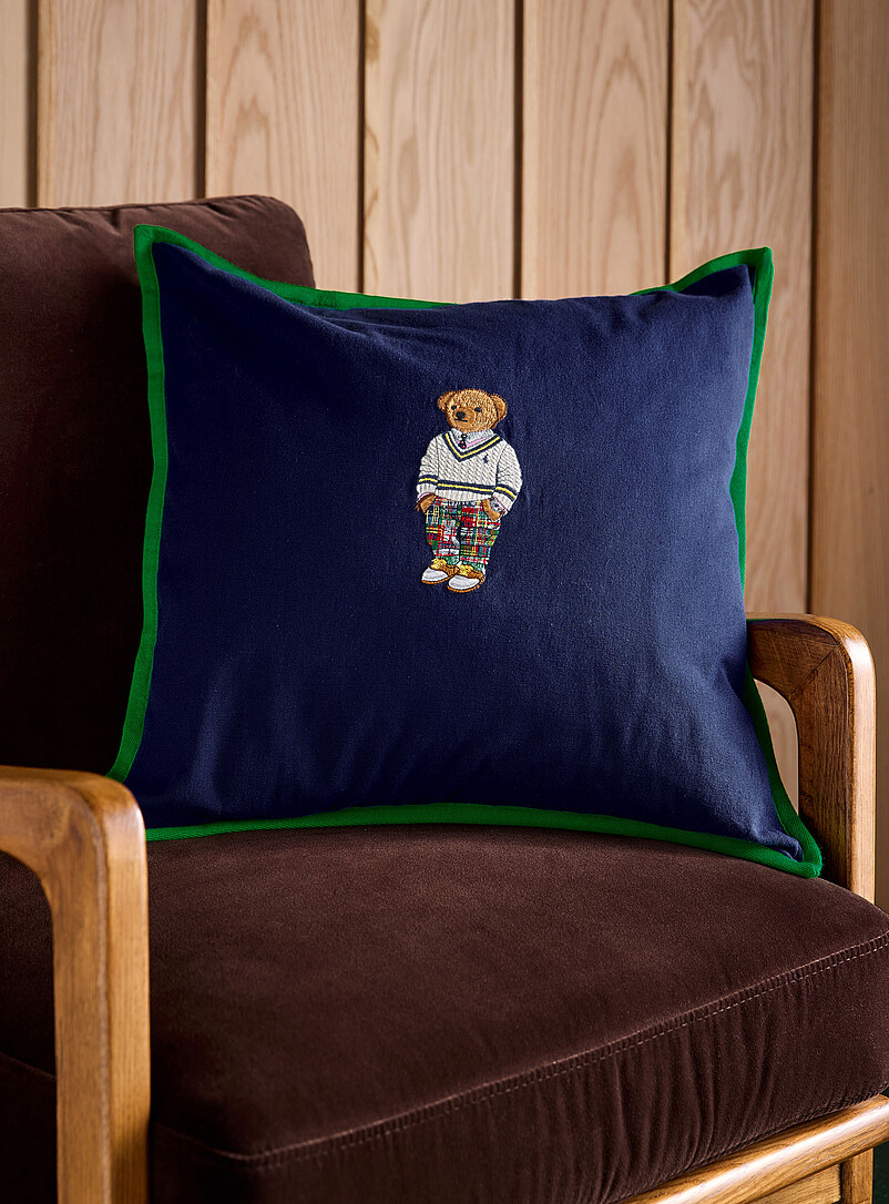 Embroidered teddy bear navy blue removable-cover cushion 50 x 50 cm product image (primary)