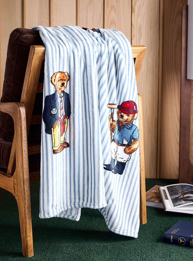 Stripes and teddy bear ultra-soft throw 127 x 178 cm product image (primary)