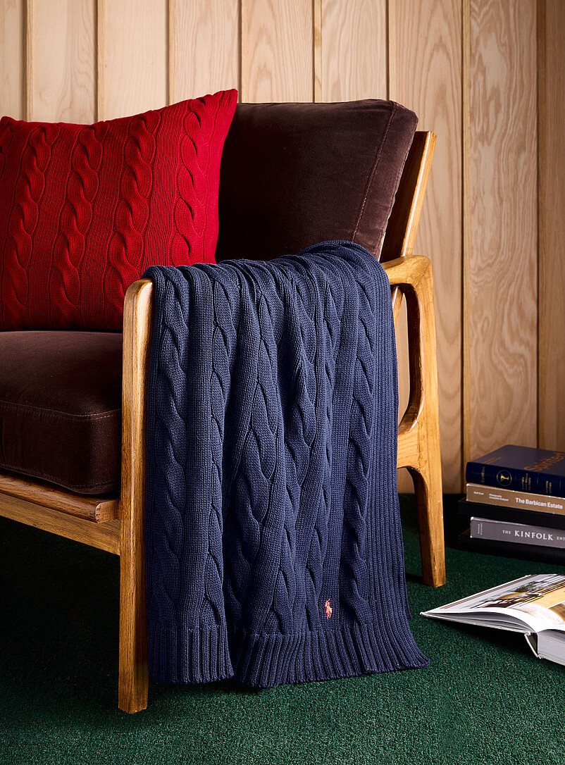 Hanley navy blue cable-knit throw 127 x 178 cm product image (primary)