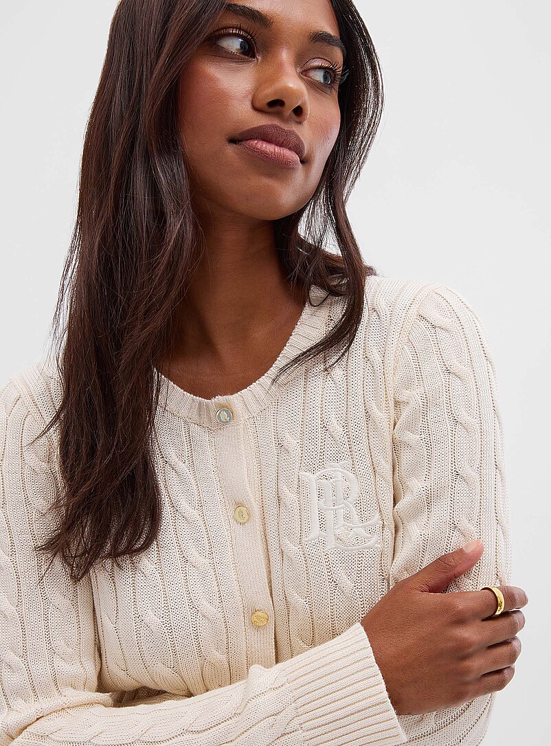 Signature embroidery soft cable-knit cardigan product image 2