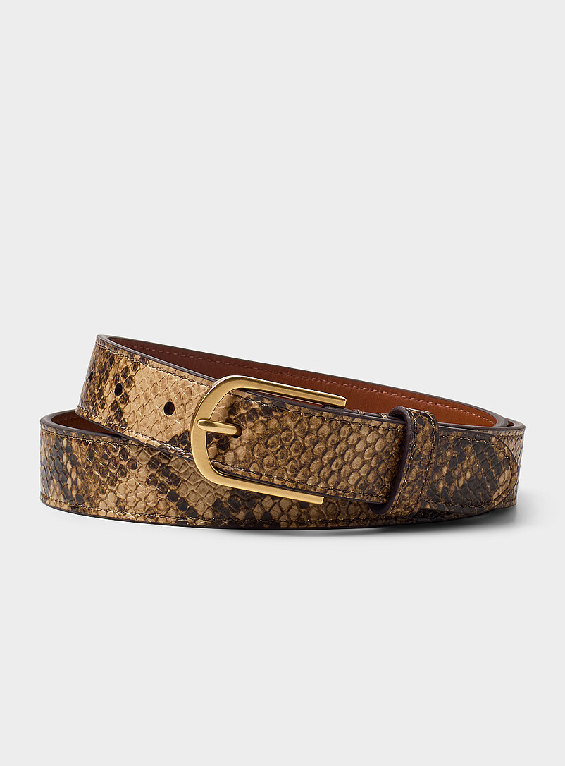 Snakeskin-pattern leather thin belt product image (primary)