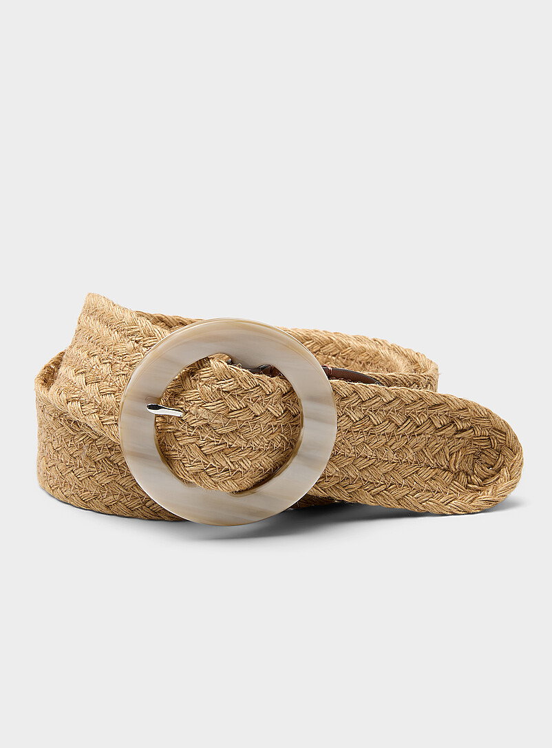 Marbled-Buckle Wide Braided Jute Belt