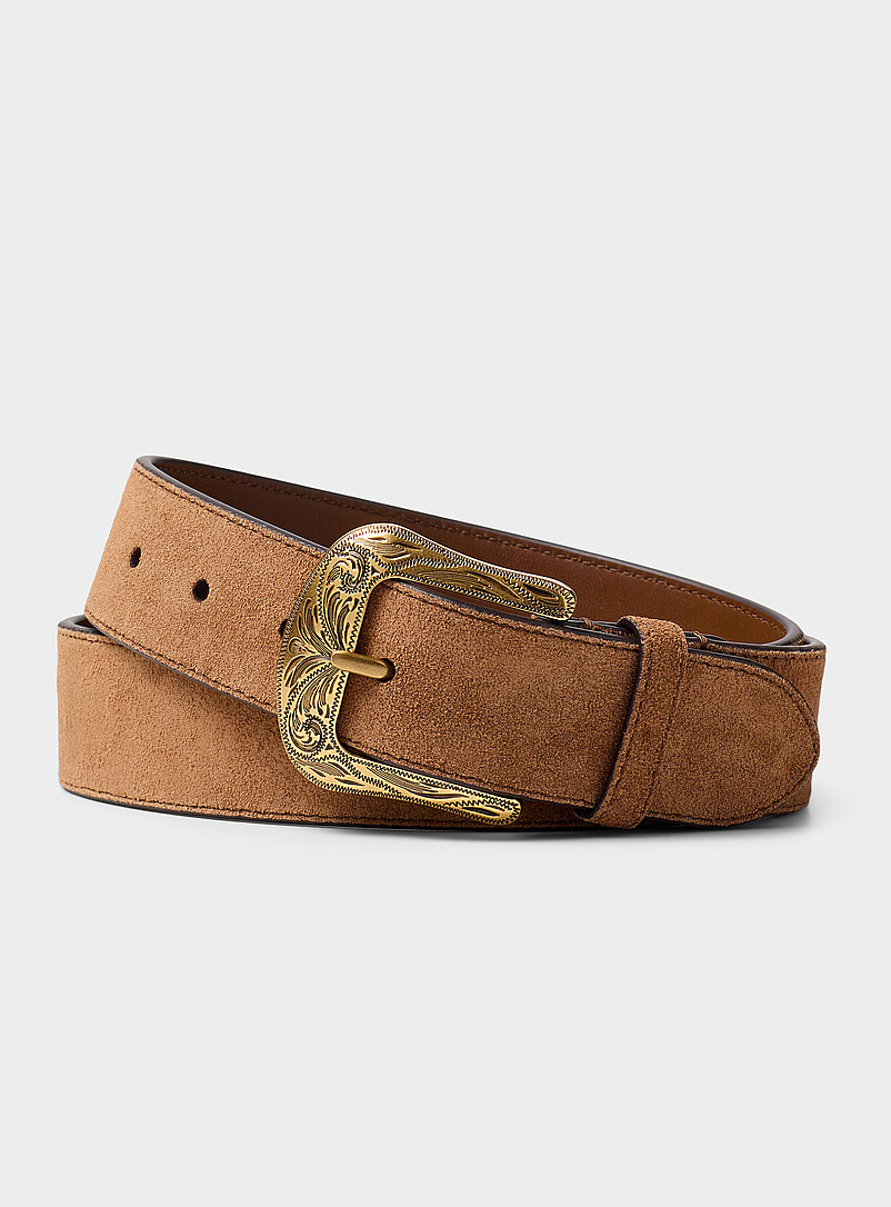 Gold-tone Western buckle suede belt product image (primary)