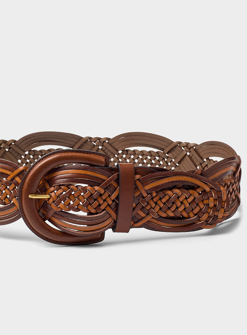 D-buckle two-tone braided leather belt product image 2