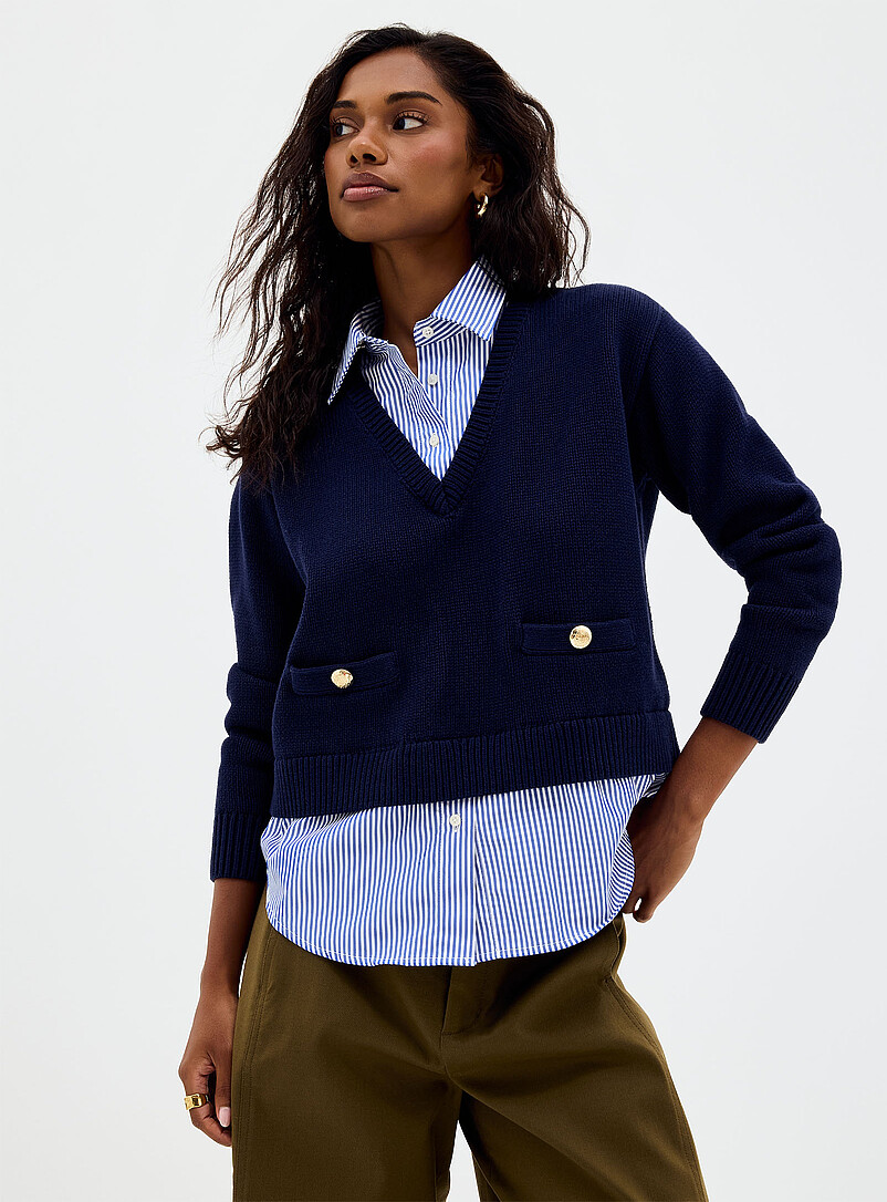 Layered effect striped poplin sweater product image (primary)