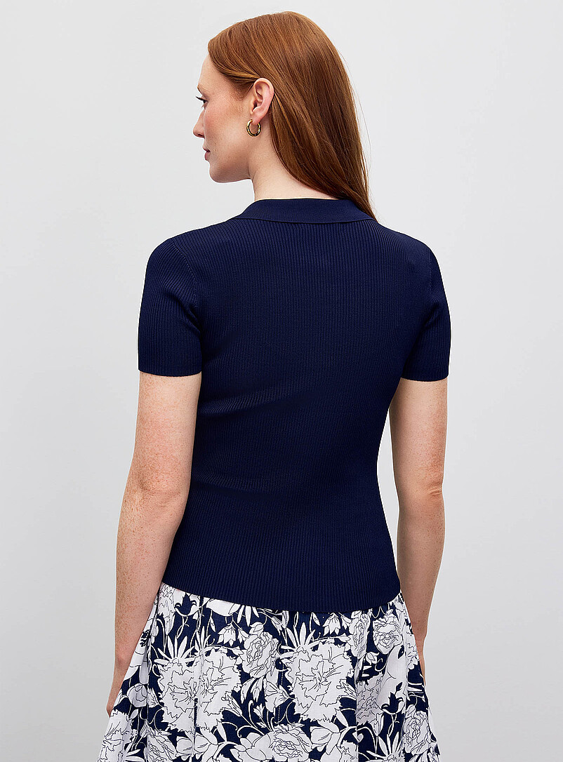 Johnny collar ribbed navy-blue sweater product image 3