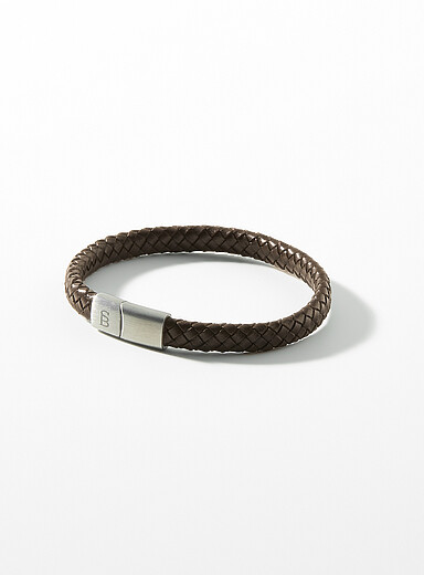 Le bracelet cuir tress&eacute; caf&eacute;