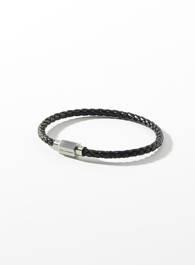 Thin black braided leather bracelet