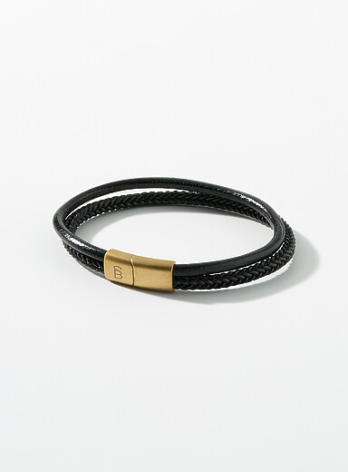 Le bracelet deux rangs cuir tress&eacute; noir
