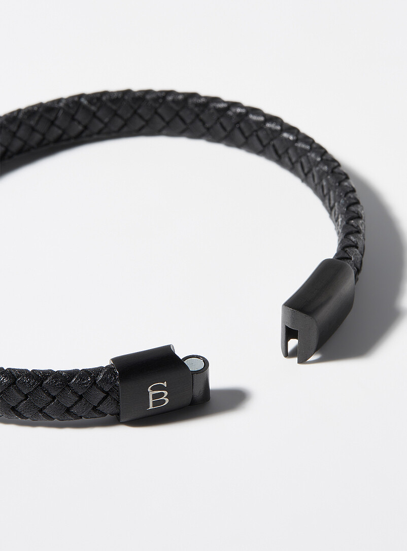 All-black braided leather bracelet product image 2