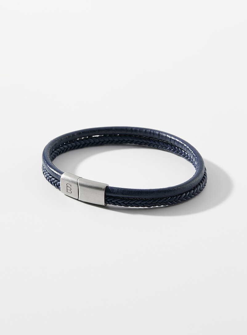 Blue leather two-row bracelet product image (primary)