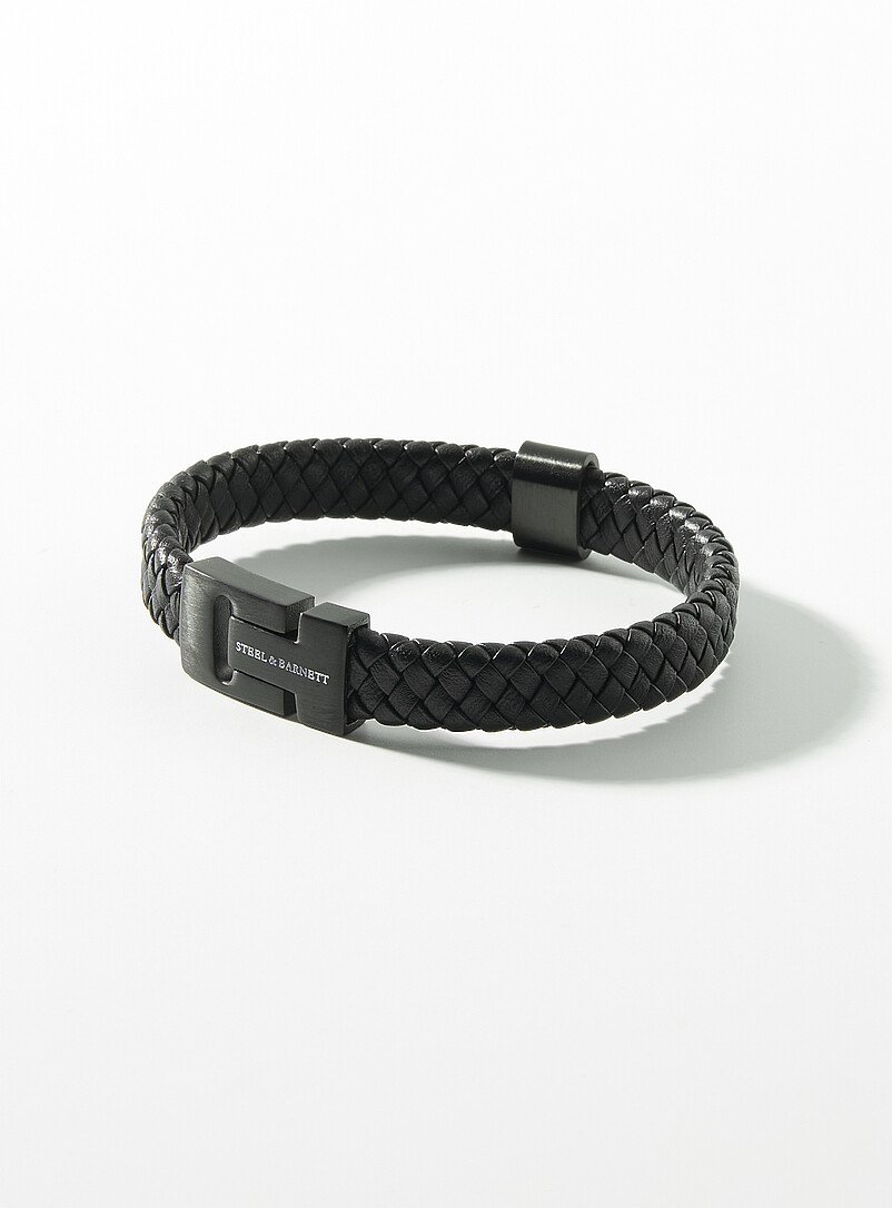Monochrome braided leather bracelet product image (primary)