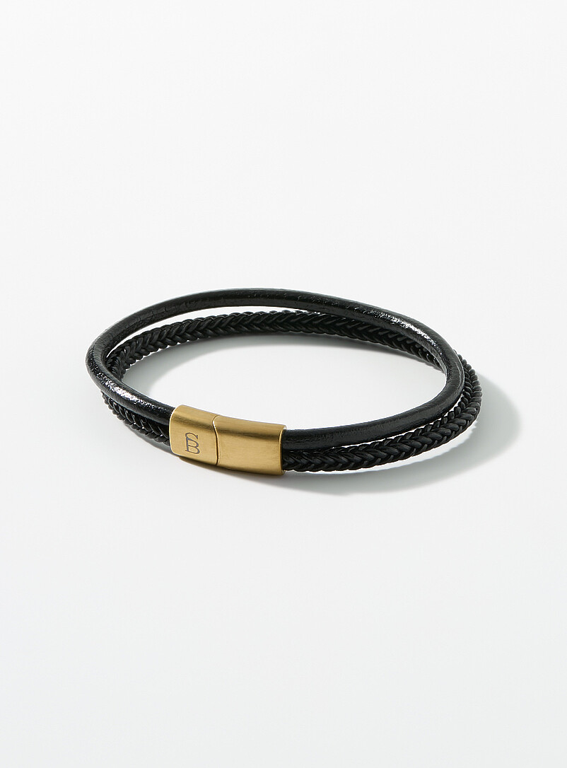 Black braided leather double-row bracelet product image (primary)