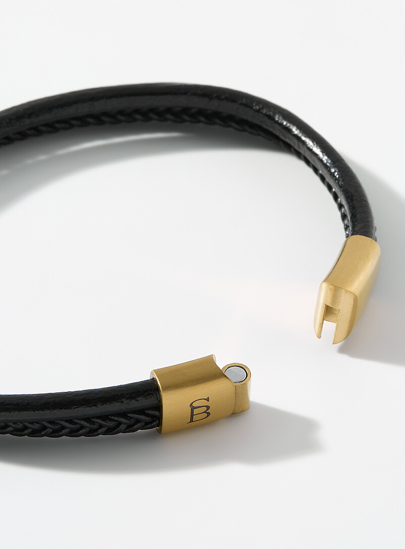 Black braided leather double-row bracelet product image 2