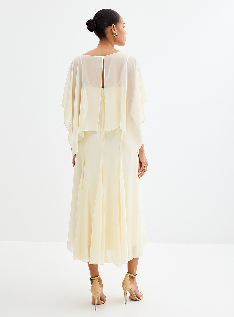 LUCY PARIS Corn/Vanilla Yellow Long vanilla white flowy dress with cape for women