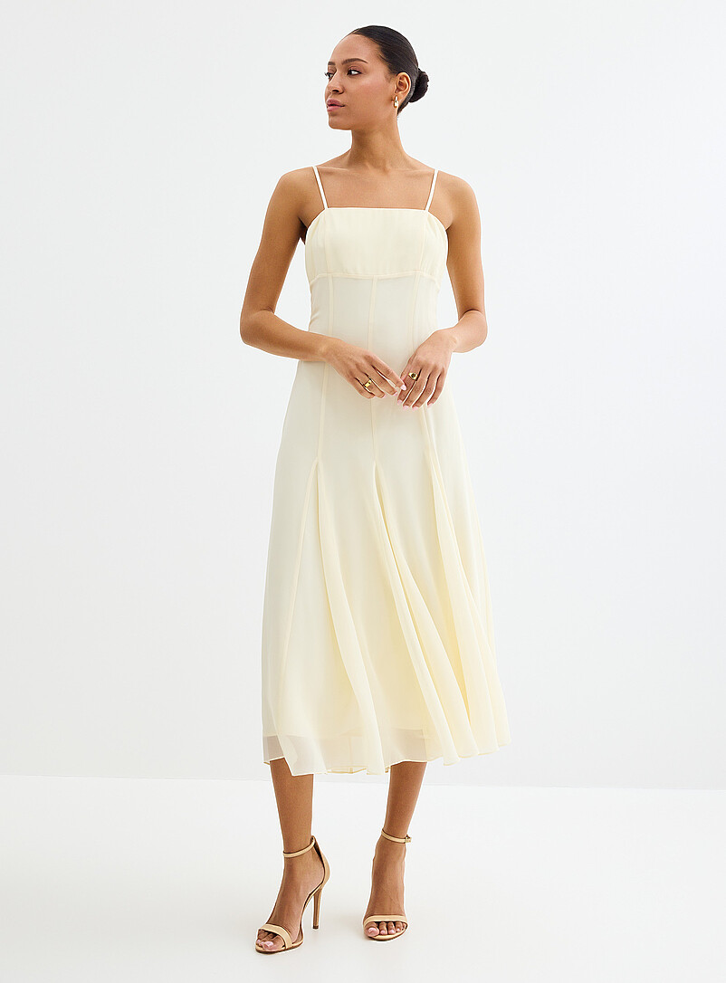 LUCY PARIS Corn/Vanilla Yellow Long vanilla white flowy dress with cape for women