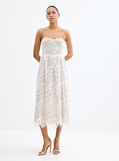 LUCY PARIS White Astoria vanilla guipure midi dress for women