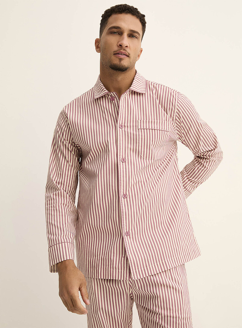 Pyjama Homme 2 Pièces – Robe Longue Rayée + Bonnet à Pompon – Doux, Chaud – Idéal Noël, Soirée Pyjama