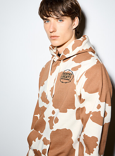 Country Liberty Patterned Brown Cowhide pattern hoodie for men