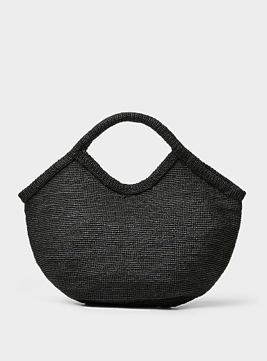 Pure black braided raffia XXL tote bag