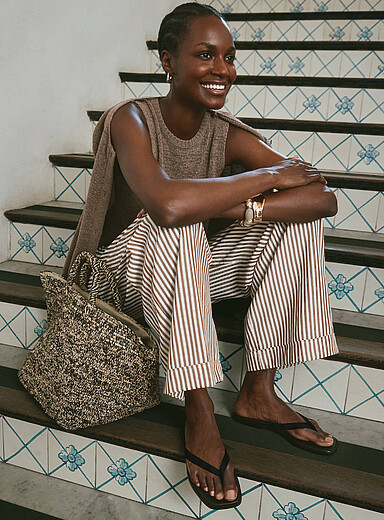 Vanilla crocheted raffia tote bag