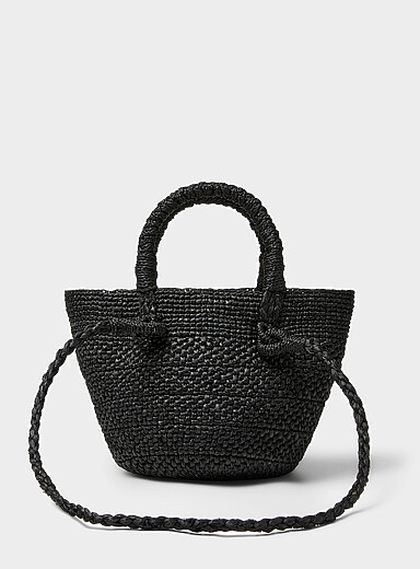 Arona black braided raffia mini bucket bag