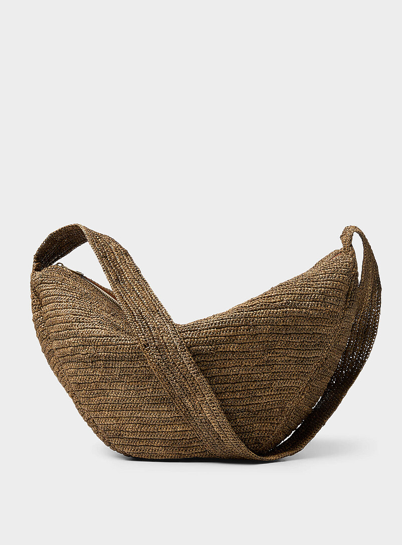 Braided Raffia Straw Half-Moon Bag