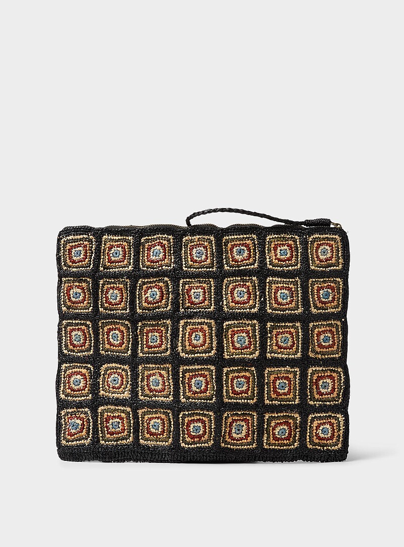 Mosaic braided raffia straw pocket product image (primary)