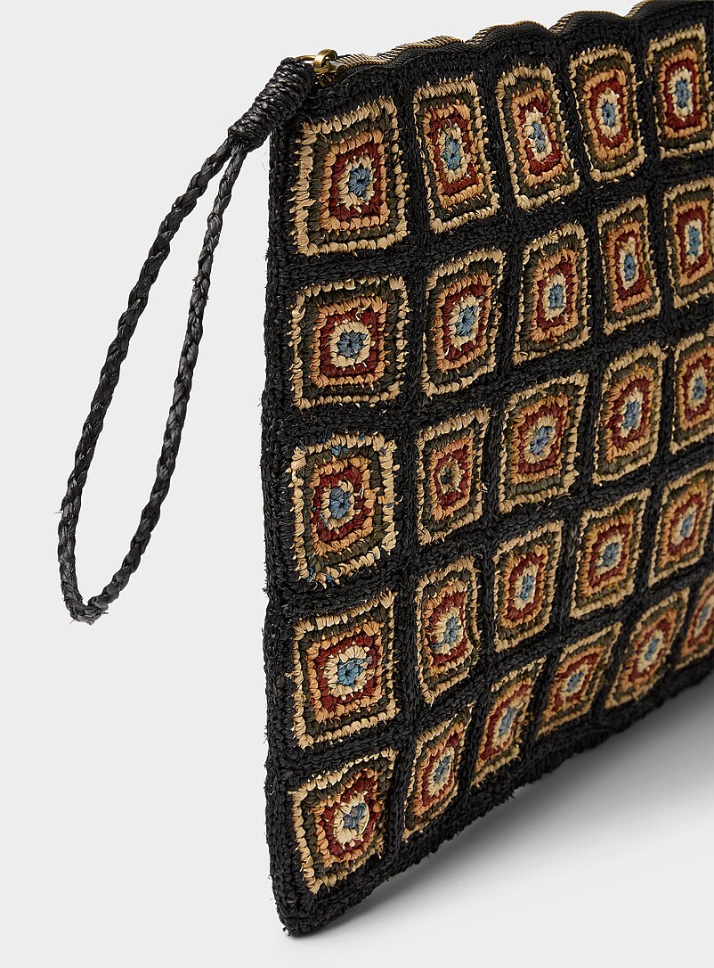 Mosaic braided raffia straw pocket product image 2