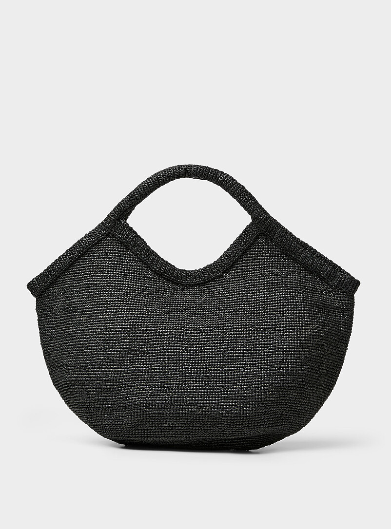 Pure Black Braided Raffia Xxl Tote Bag