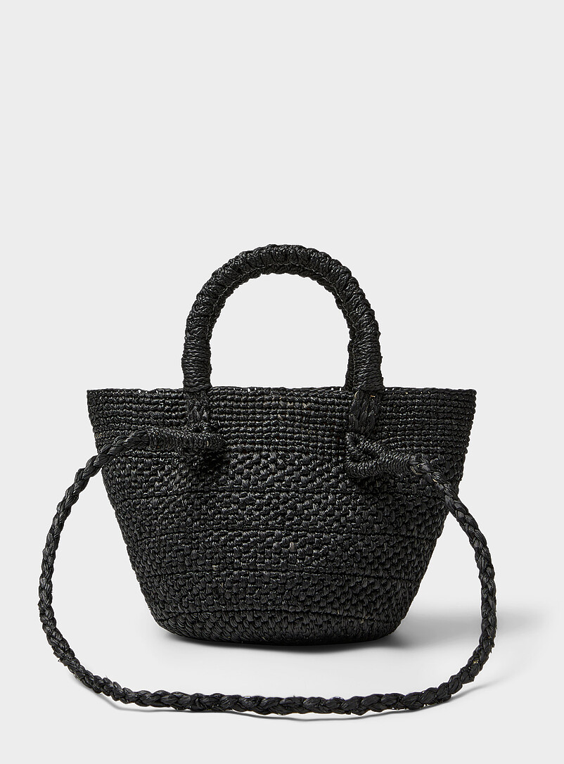 Arona black braided raffia mini bucket bag product image (primary)