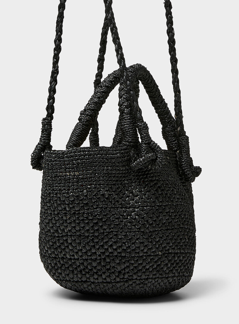 Arona black braided raffia mini bucket bag product image 2