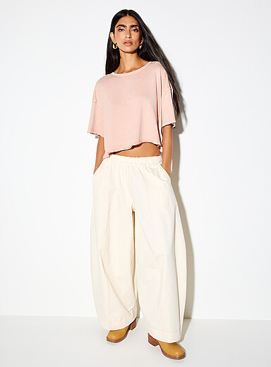 Ic&ocirc;ne Dusky Pink Scissor-cut faded cropped boxy-fit T-shirt for women
