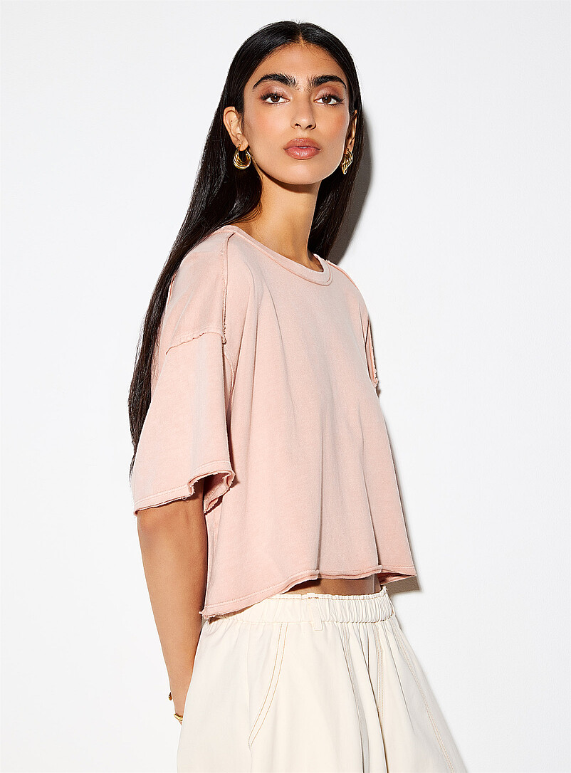 Ic&ocirc;ne Dusky Pink Scissor-cut faded cropped boxy-fit T-shirt for women