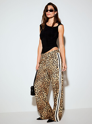 Leopard stripe-band straight pant
