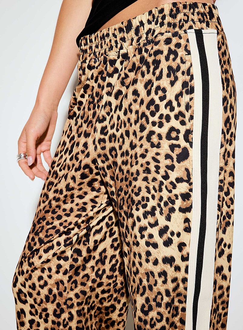 Ic&ocirc;ne: Le pantalon droit l&eacute;opard bande &agrave; rayures Brun &agrave; motifs pour femme