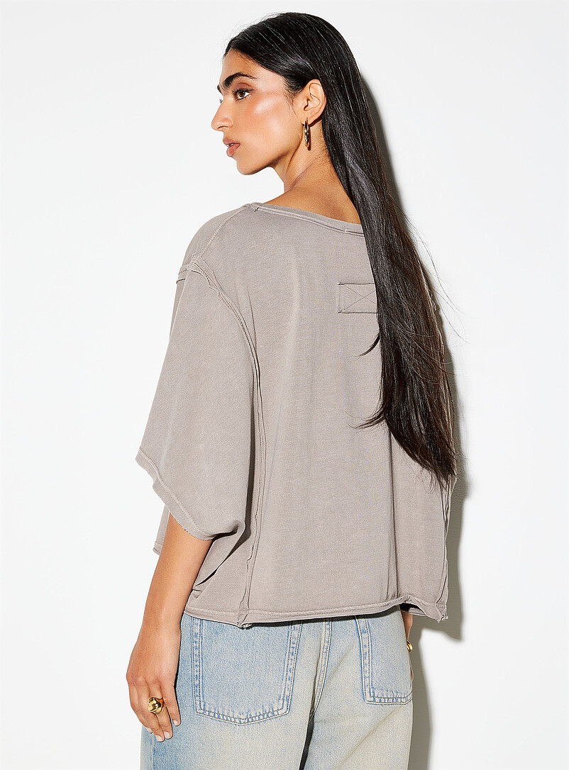 Ic&ocirc;ne Taupe Oversized boxy rolled-trim T-shirt for women