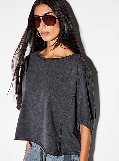 Rolled piping oversized boxy-fit T-shirt