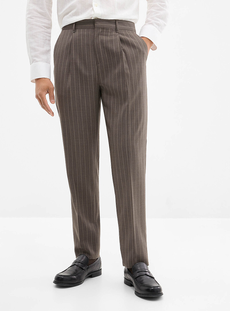 Le 31: Le pantalon rayures banquier Tissu de laine sign&eacute; Marlane <b>Coupe Reykjavik - Fusel&eacute;e &agrave; plis</b> Bleu pour homme