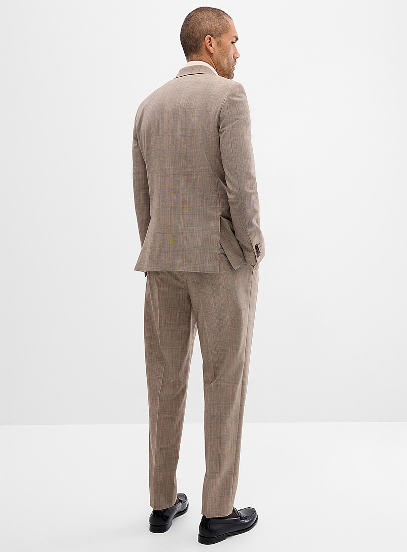 Le 31 Brown Double-breasted Prince of Wales suit Wool weave by Marzotto <b>Reykjavik fit - Semi-slim</b> for men