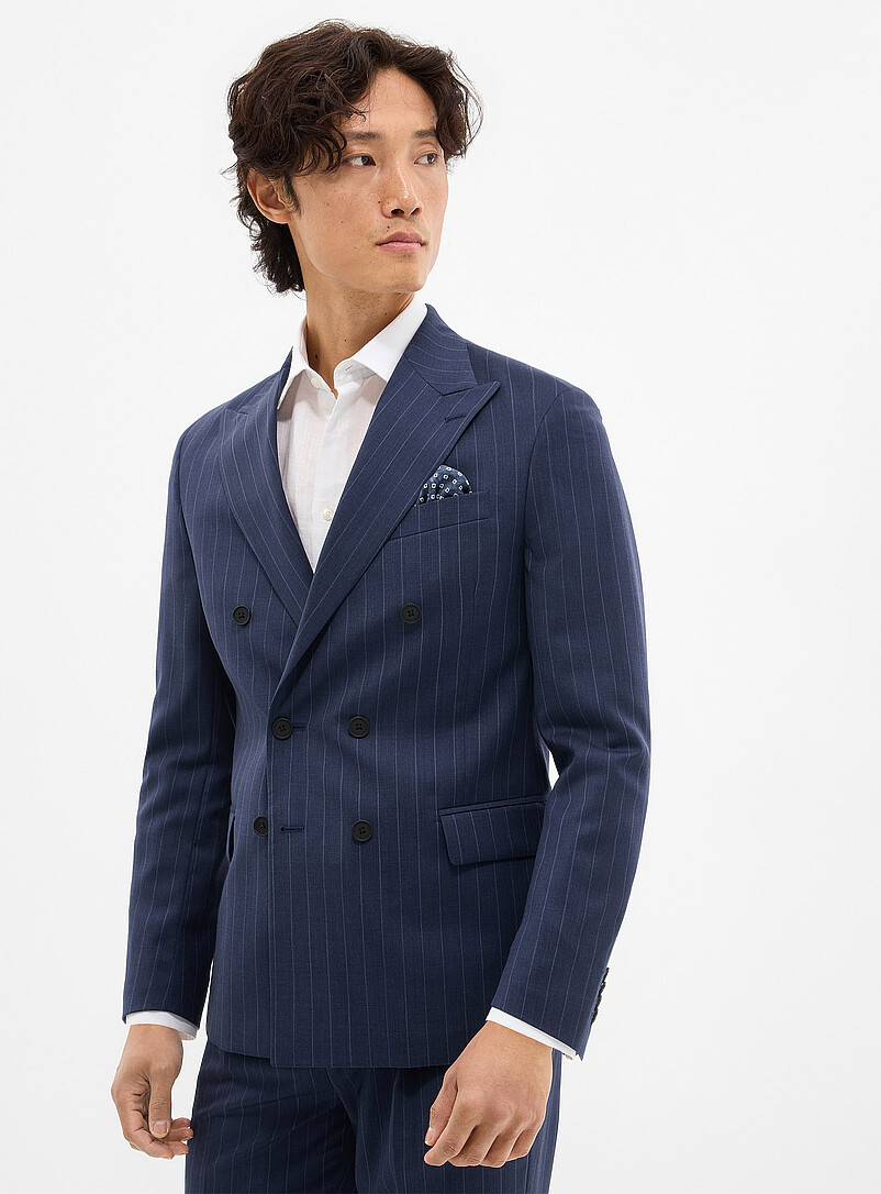 Banker-Stripe Suit Jacket Wool Weave By Marlane Reykjavik Fit - Semi-Slim