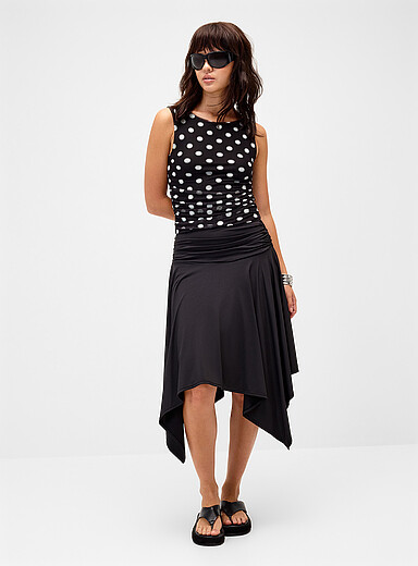 Twik Black Turnover waist asymmetrical midi skirt for women