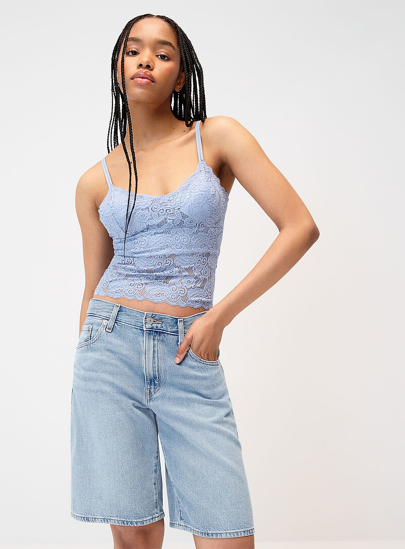 Twik: La camisole courte dentelle bordure festonn&eacute;e Fuchsia pour femme