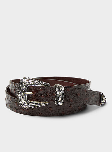 Serrated-buckle skinny belt