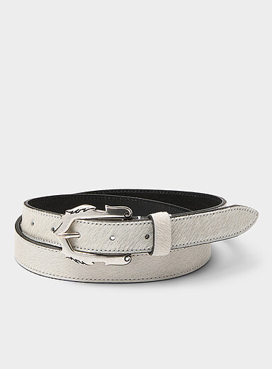 La ceinture &eacute;troite cuir poilu blanc