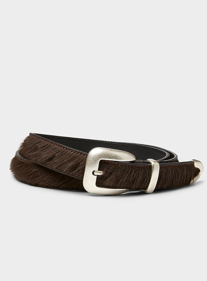 Pony hair leather skinny belt product image (primary)
